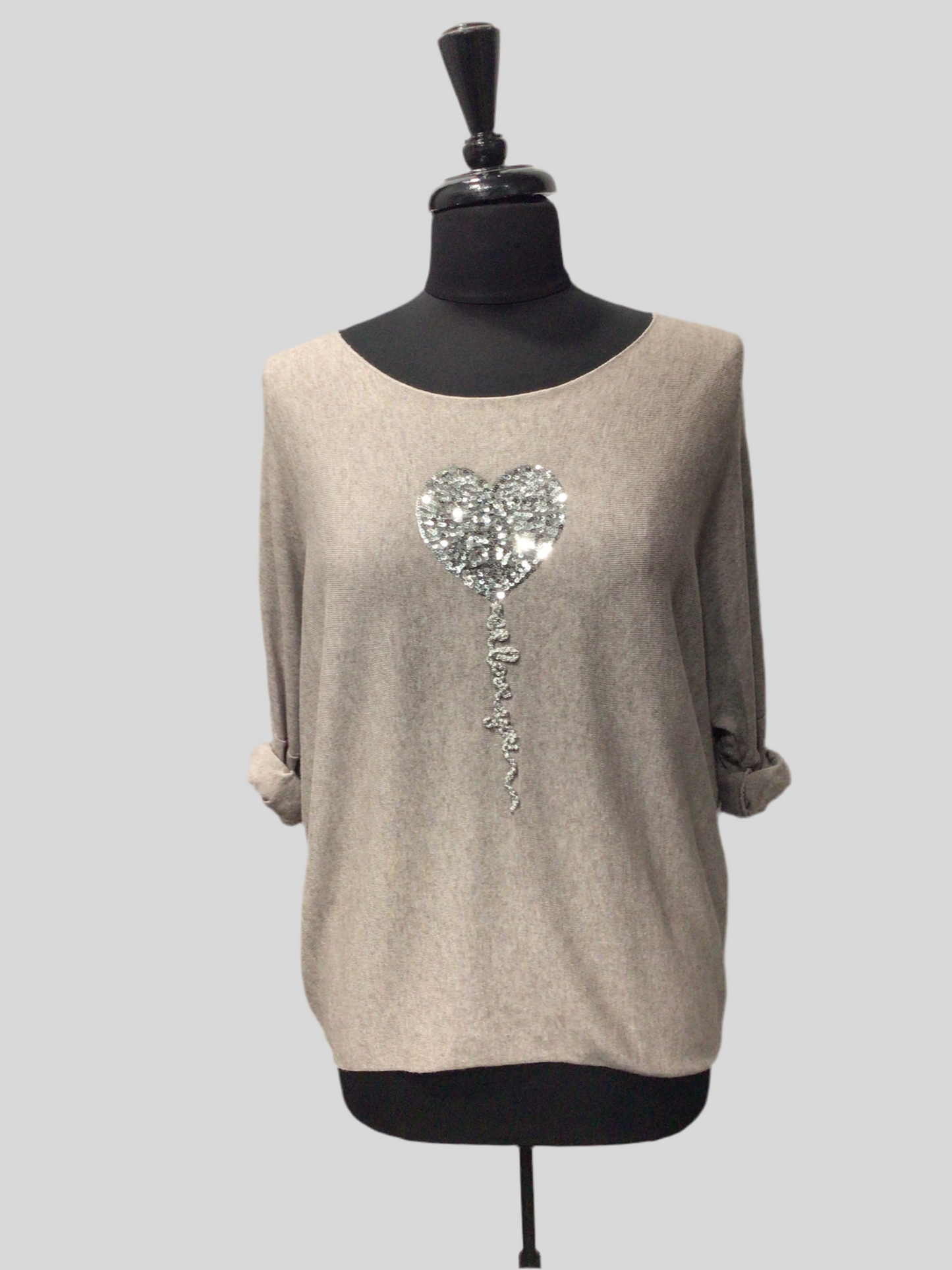 Super Soft Italian Roll-Up Sleeve Heart Top