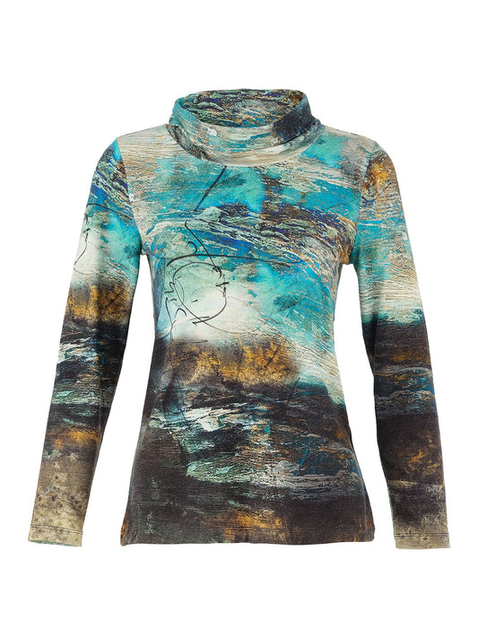 Button-Back Abstract Art Top