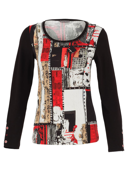 Abstract Patchwork Long-Sleeve Top