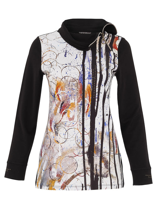 Asymmetric Zip-Neck Abstract Top