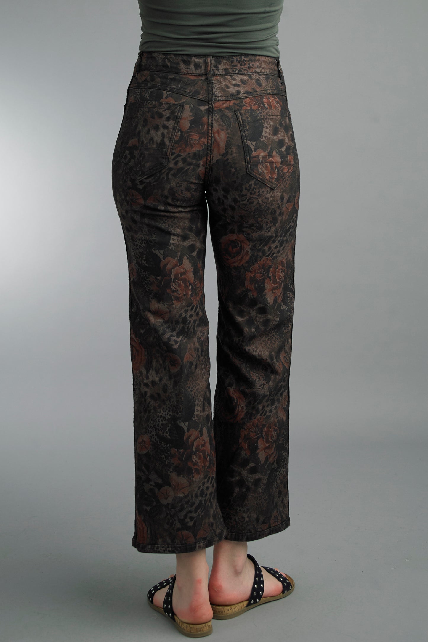Leopard Rose Printed Wider Leg Reversible Jeans