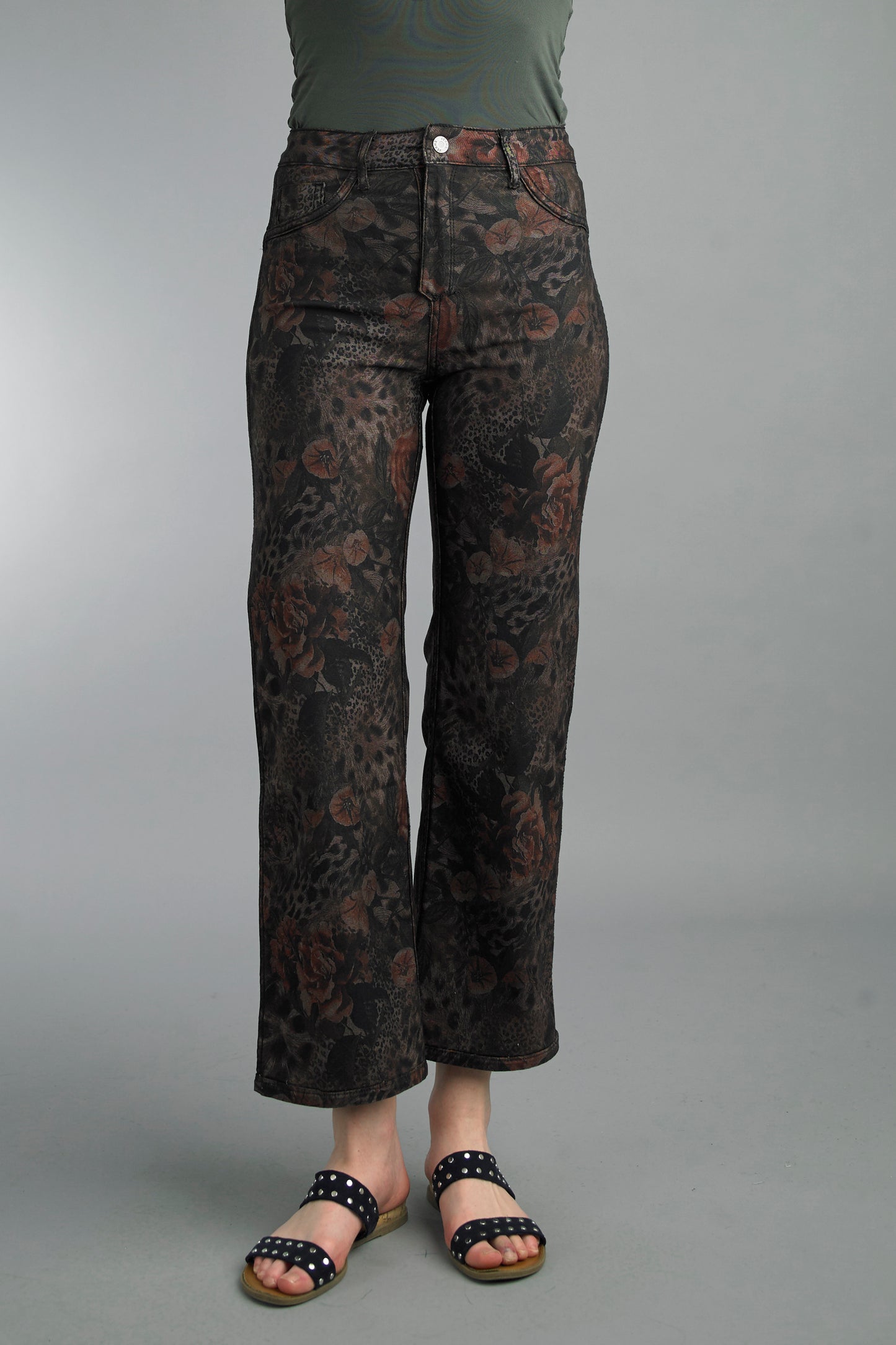 Leopard Rose Printed Wider Leg Reversible Jeans