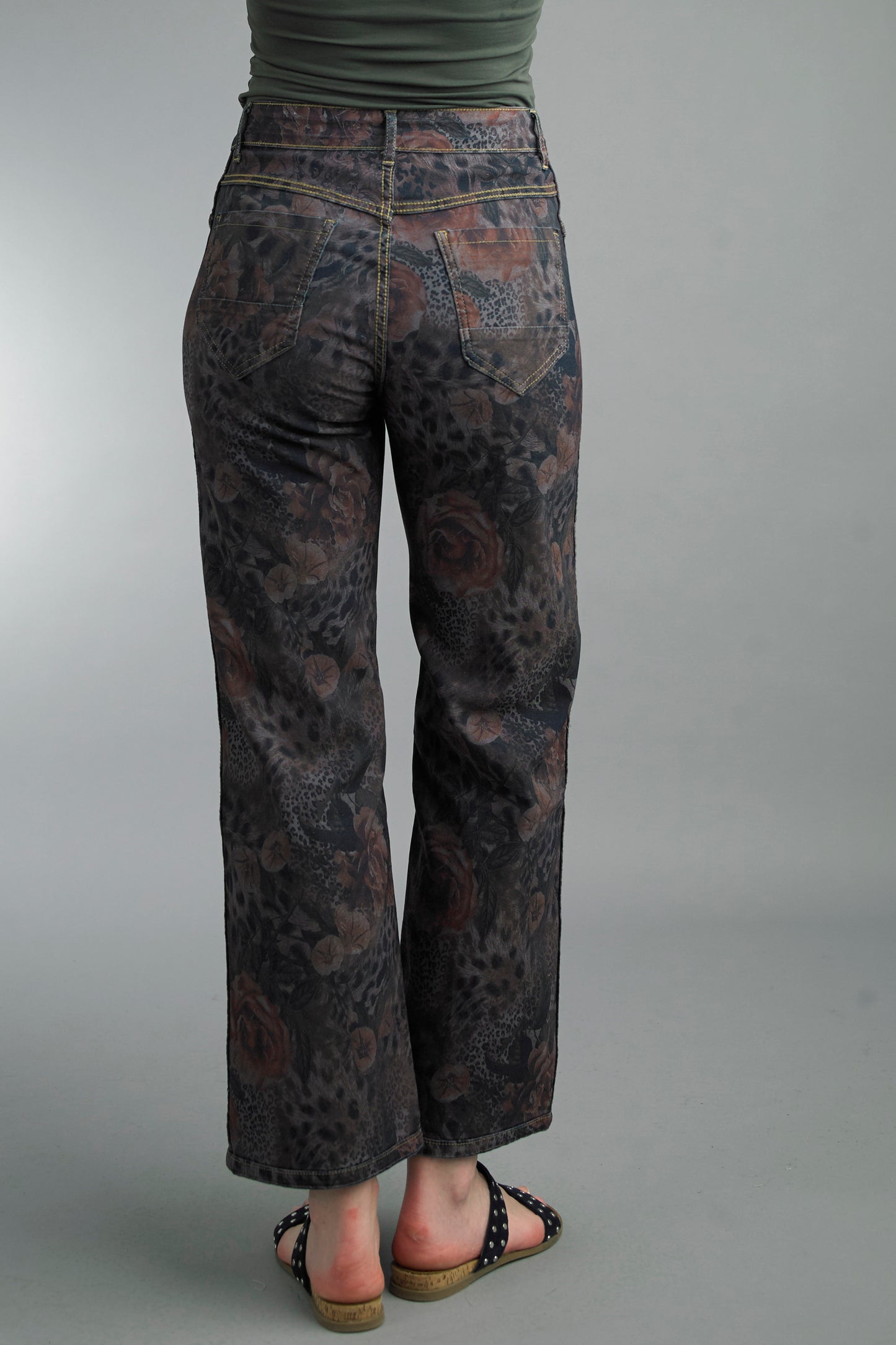 Leopard Rose Printed Wider Leg Reversible Jeans