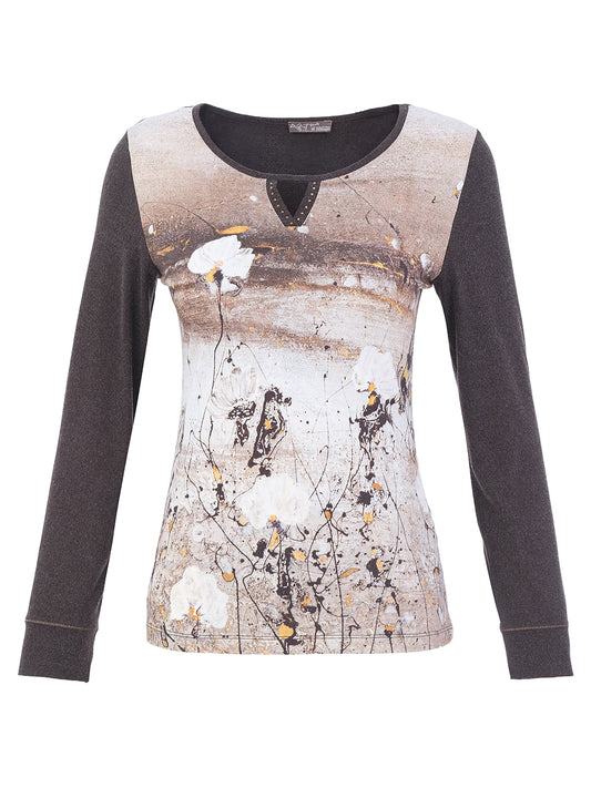 Painted Garden Contrast Sleeve Top