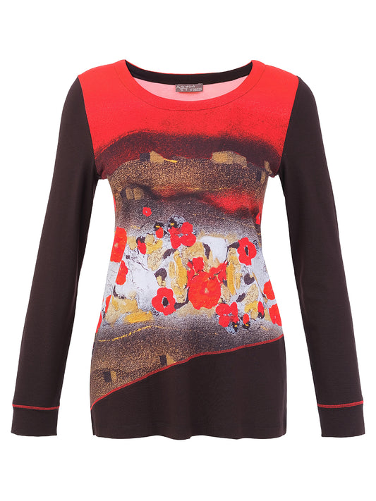 Red Poppy Contrast Long Sleeve Top