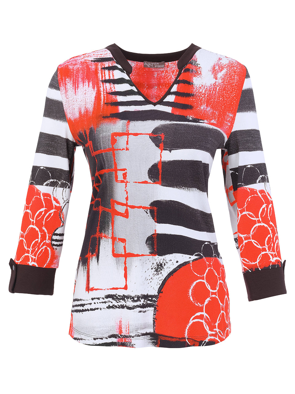Geometric Brushstroke Split Neck Top