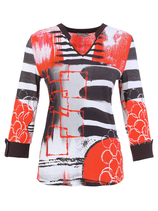 Geometric Brushstroke Split Neck Top