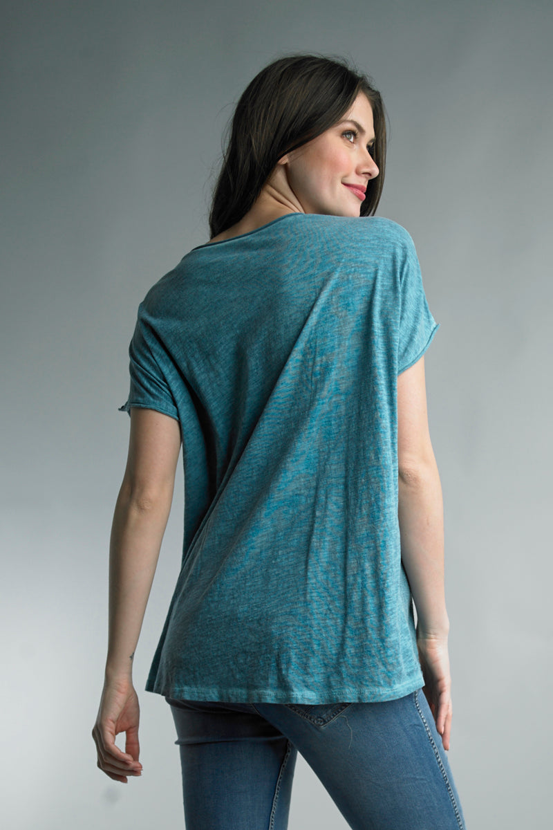 Cap Sleeve Linen Top with Silver Stripe