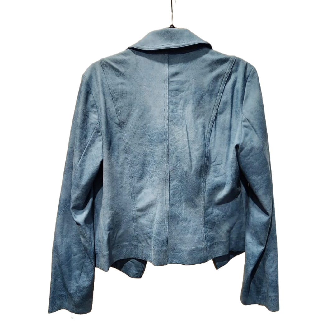Blue Vegan Leather Jacket