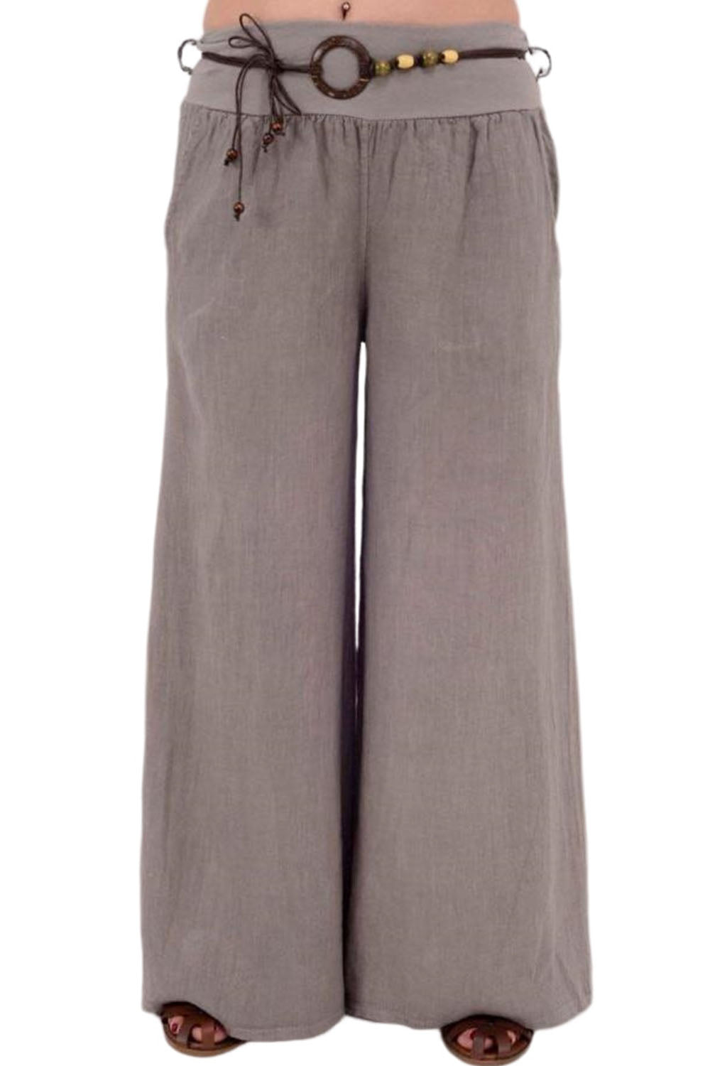 Belted Italian Linen Wide Leg Pants