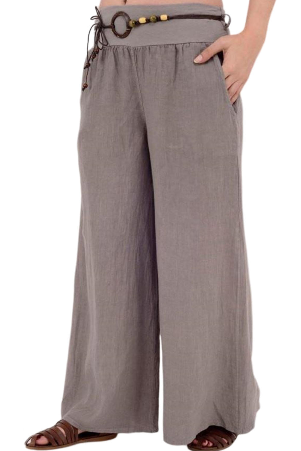 Belted Italian Linen Wide Leg Pants