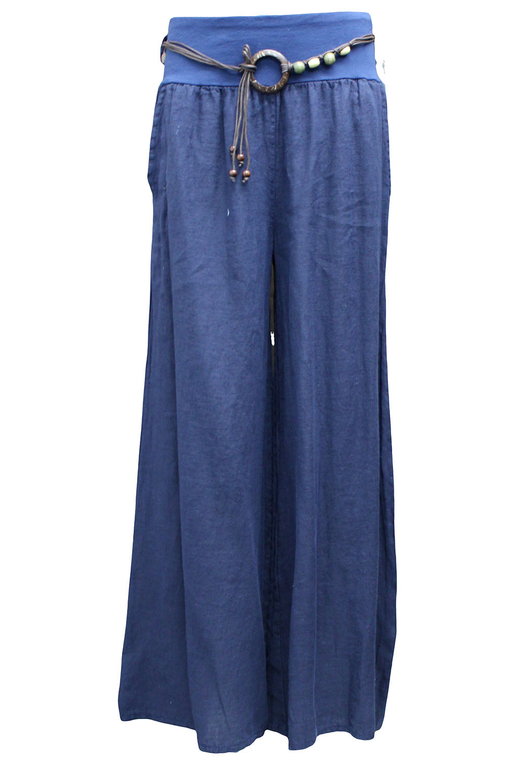 Belted Italian Linen Wide Leg Pants