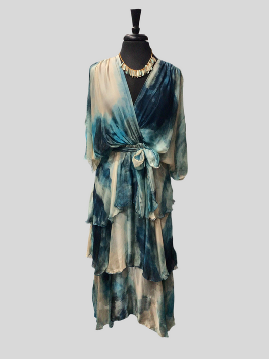 Italian Marbled Silk Tiered Dress