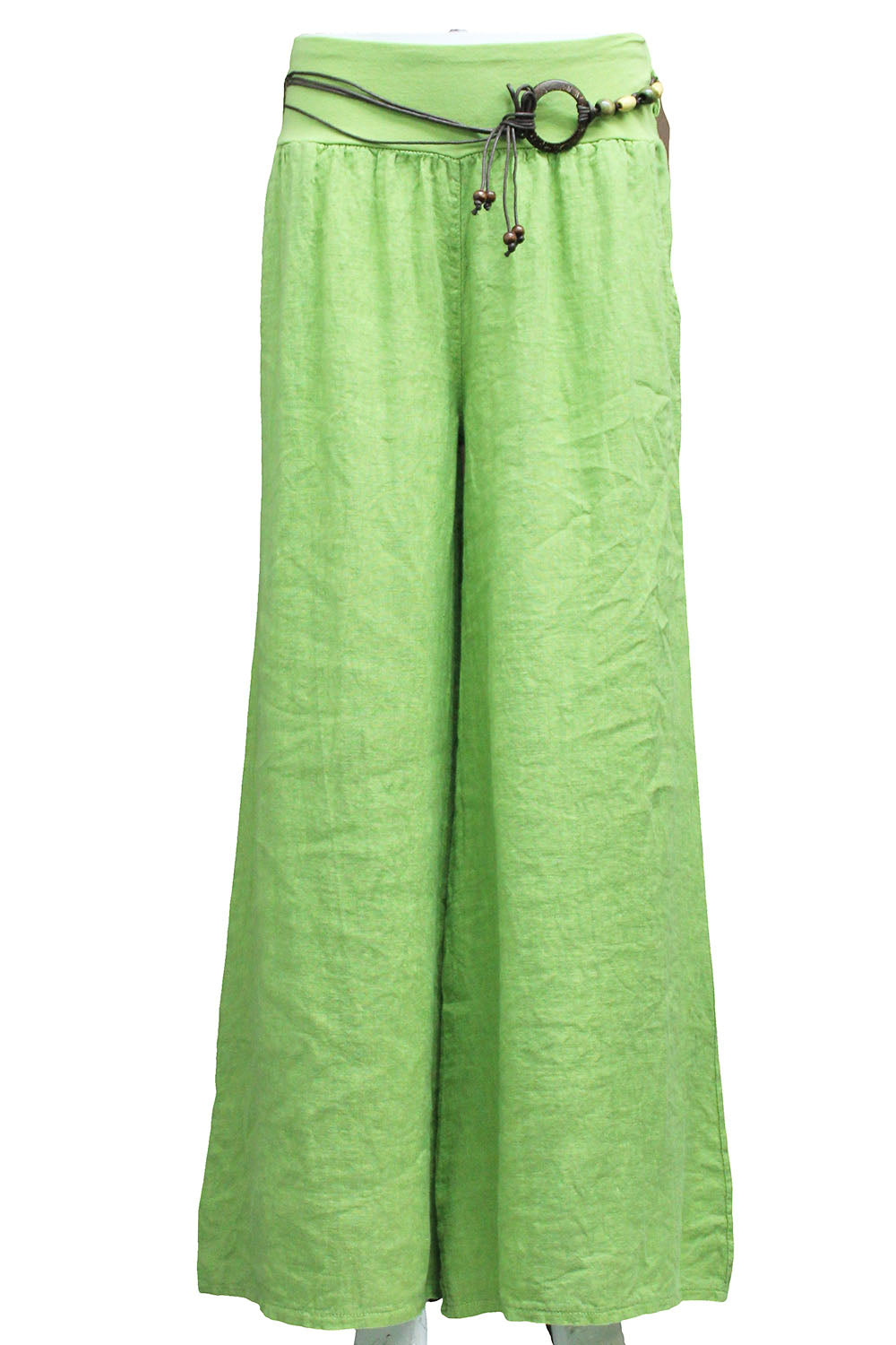 Belted Italian Linen Wide Leg Pants