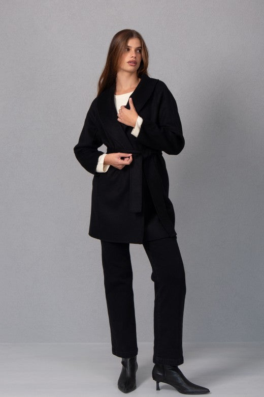 Soft Black Wool Farm Jacket with Belt