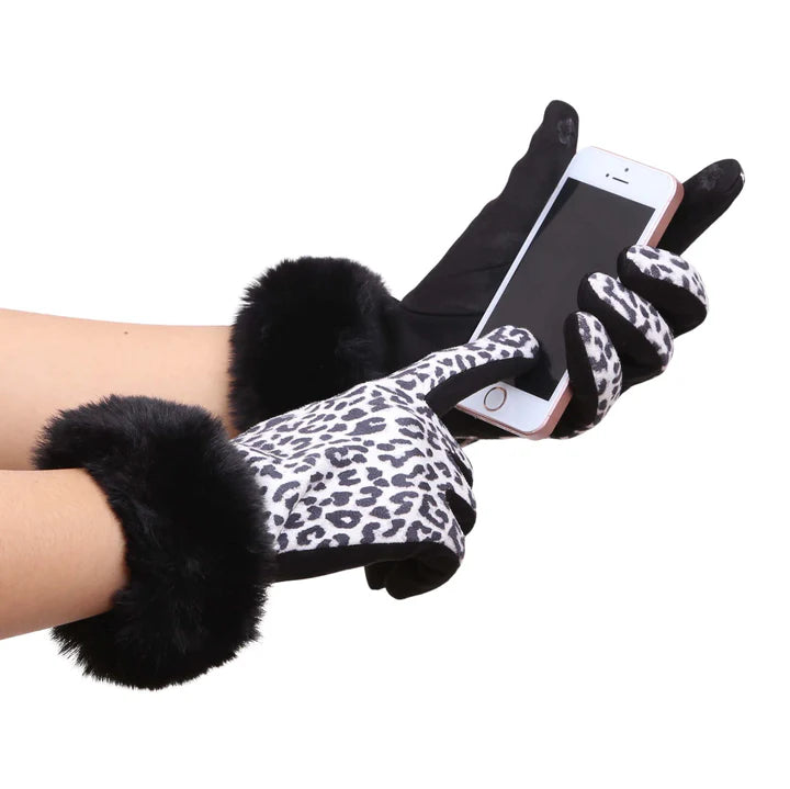 Faux Fur Cuff Touch Screen Gloves