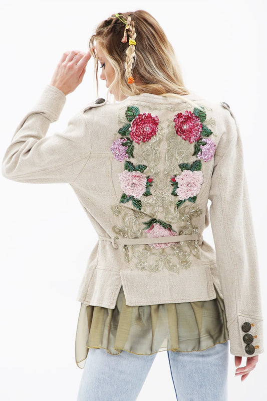 Aratta Beige Jacket with Floral Embroidery