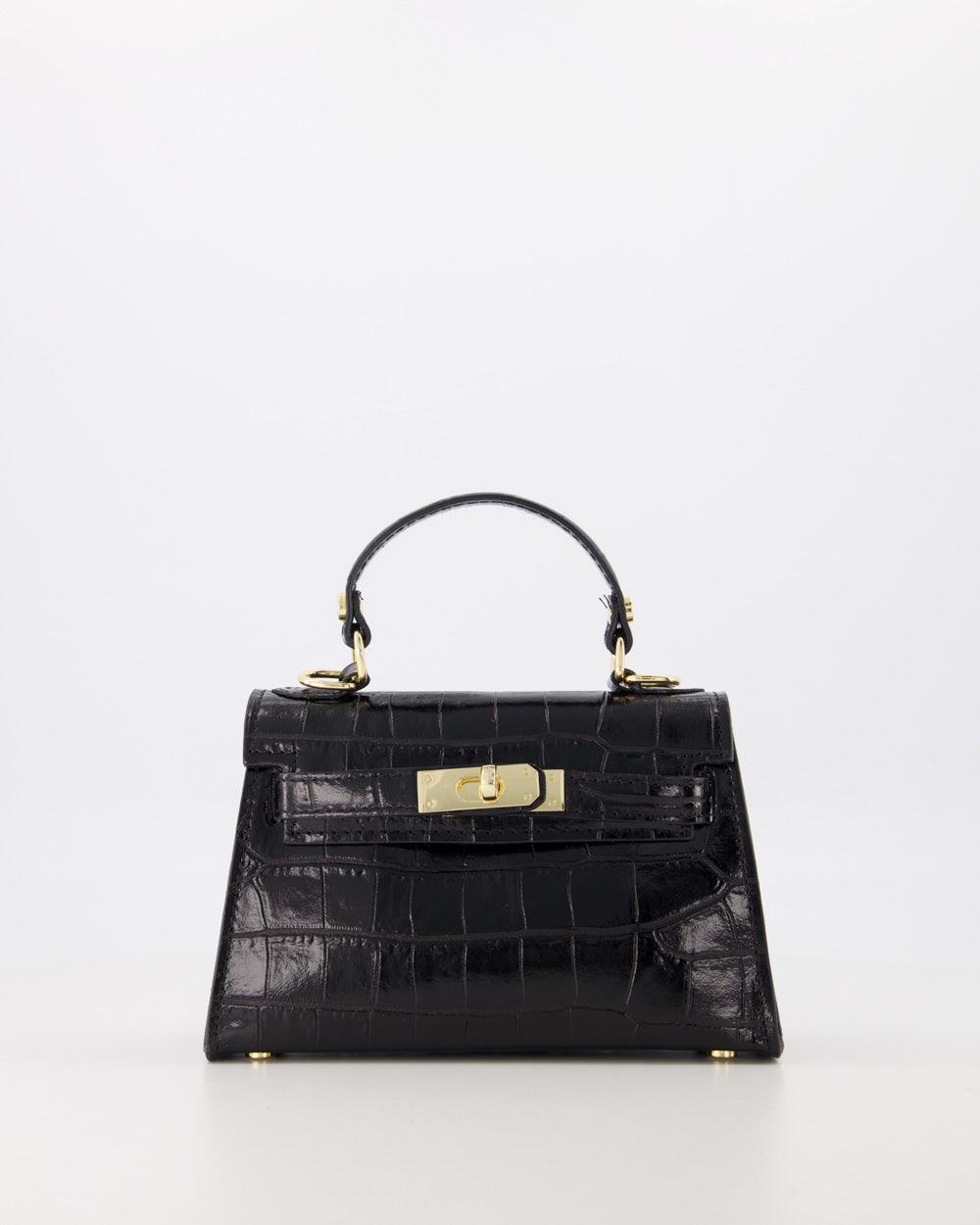 Mini Croco Leather Top Handle Bag with Twist Lock