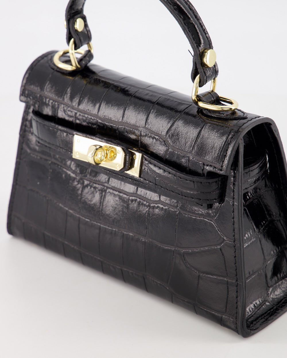 Mini Croco Leather Top Handle Bag with Twist Lock