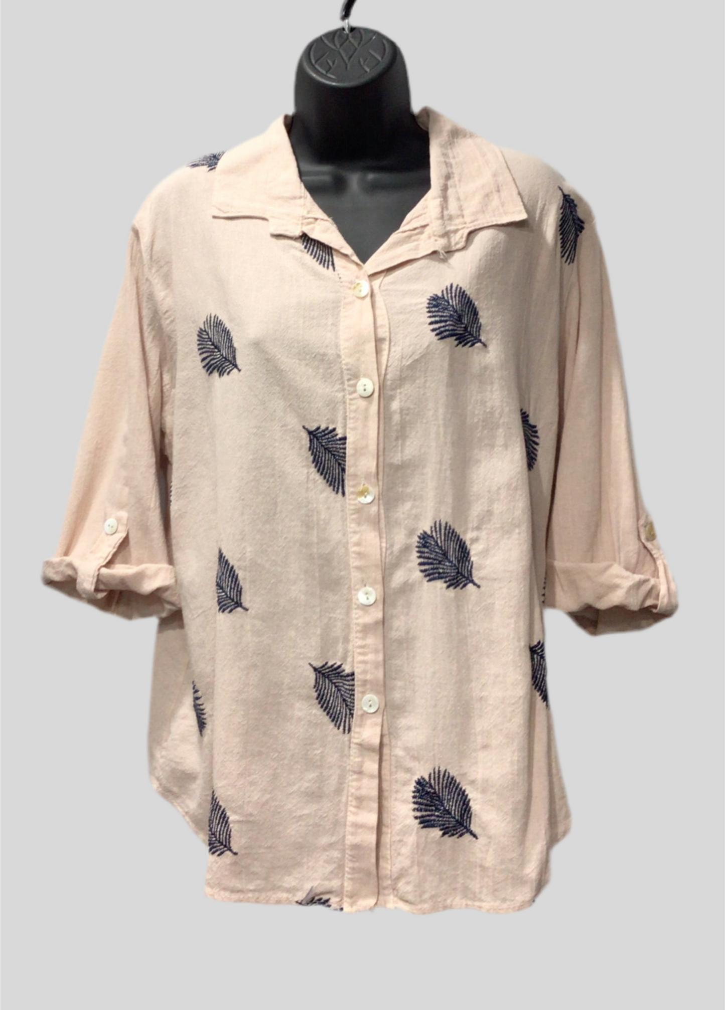 Italian Cotton Roll-Up Sleeve Blouse