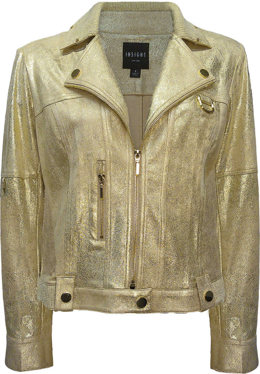 Sweater Collar Metallic Gold Moto Jacket