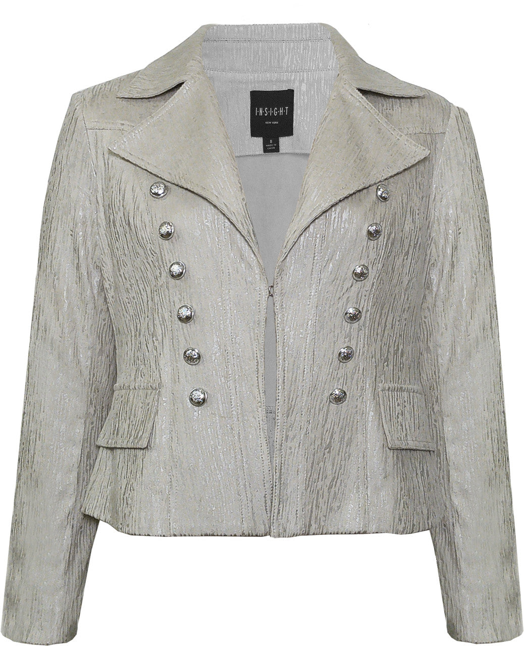 Silver Button-Trim Vegan Leather Jacket