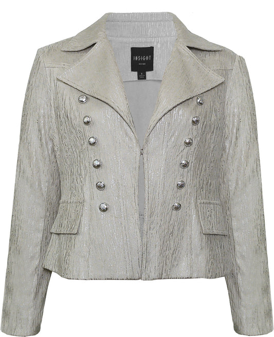 Silver Button-Trim Vegan Leather Jacket