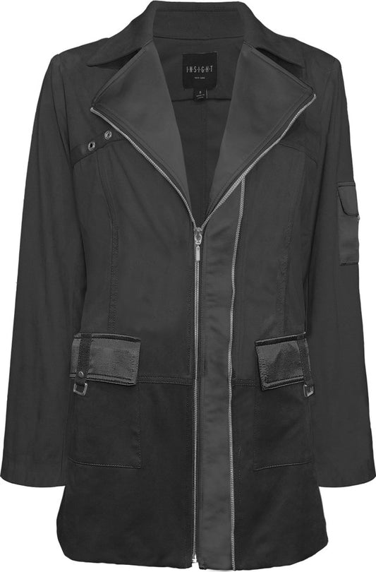 Satin Stripe Tunic Vegan Leather Jacket