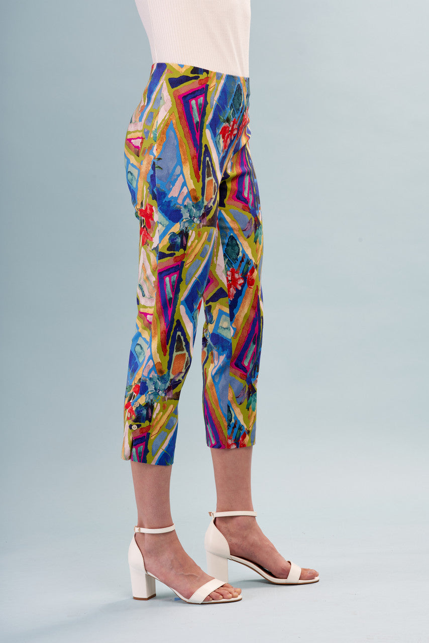 Bright Printed Side Button Capris