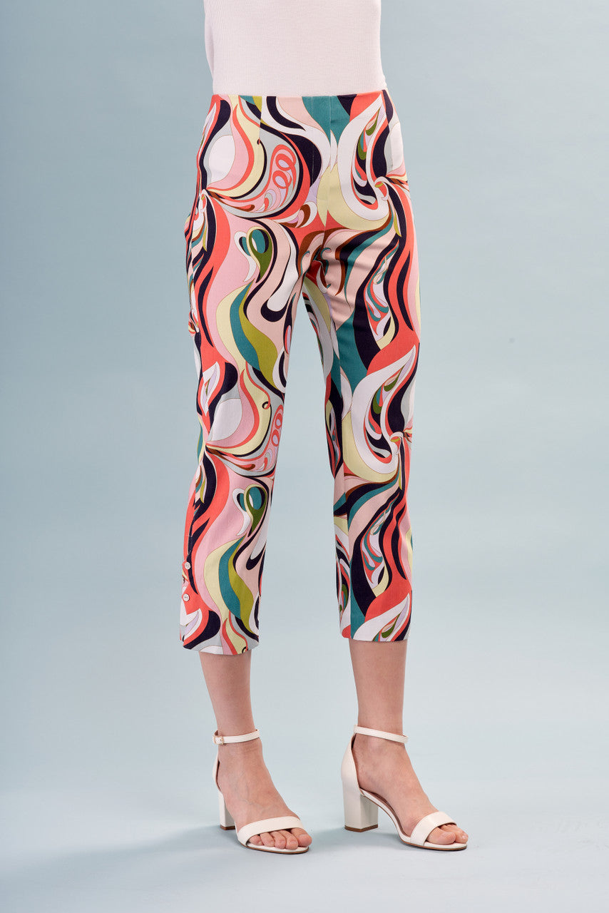 Bright Printed Side Button Capris