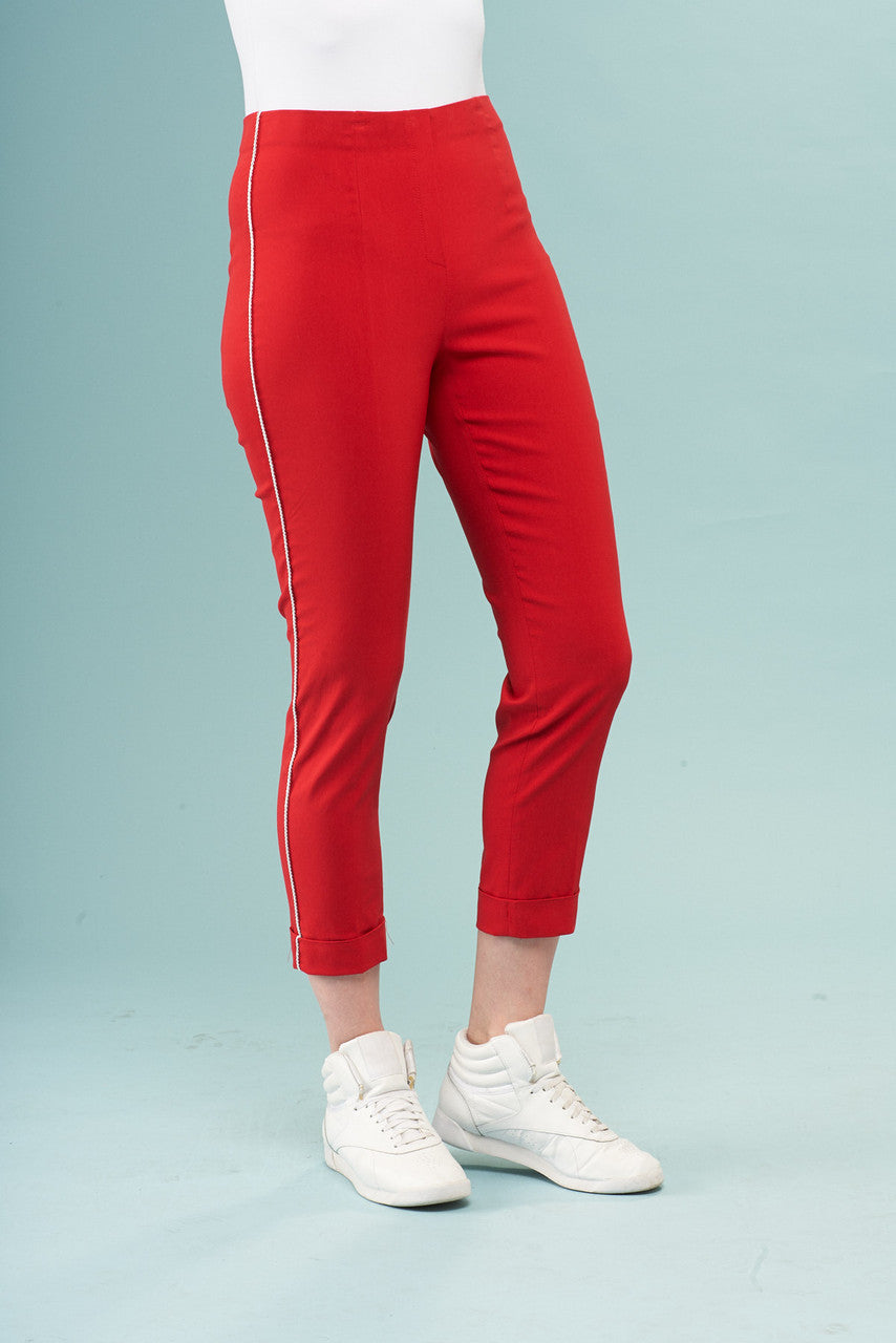 Red Capris with Metallic Silver Strip