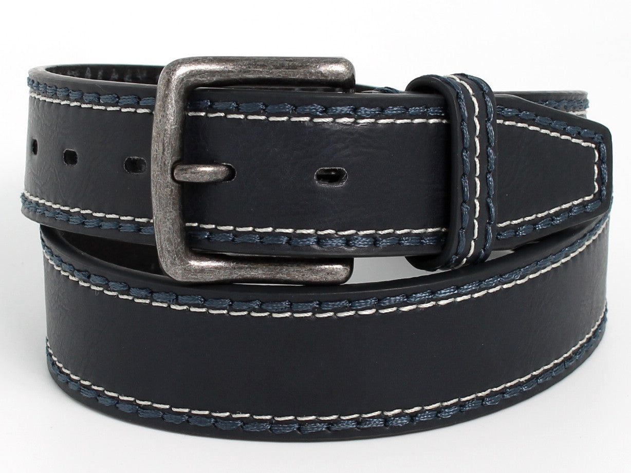 Navy Top Stitched Leather Belt