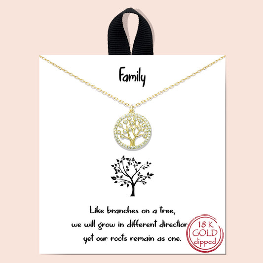 18K Gold Dipped Cubic Zirconia Tree of Life Necklace