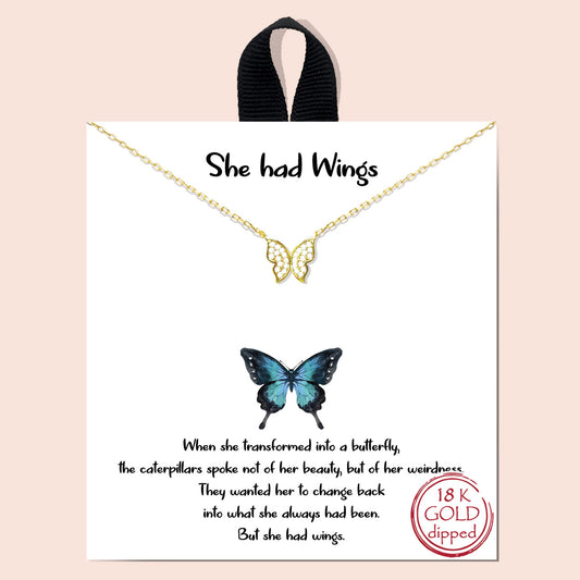 18K Gold Dipped Cubic Zirconia Butterfly Necklace