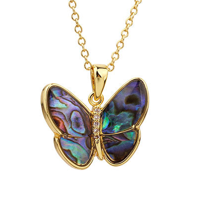 18K Gold Plated Abalone Butterfly Necklace