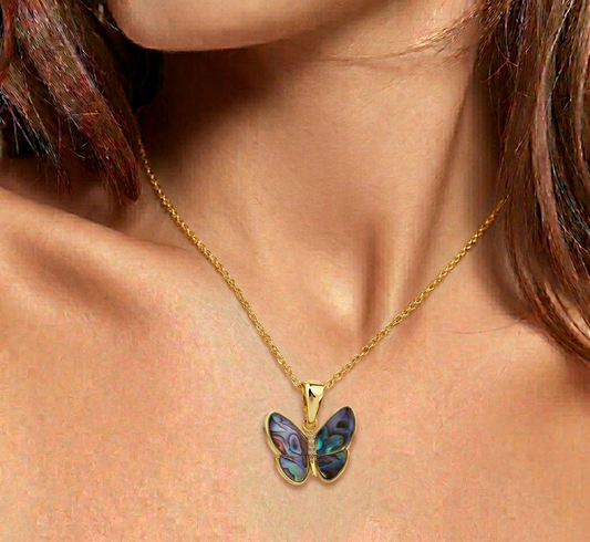 18K Gold Plated Abalone Butterfly Necklace