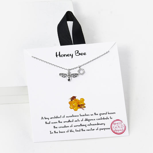 White Gold Dipped Honey Bee Necklace