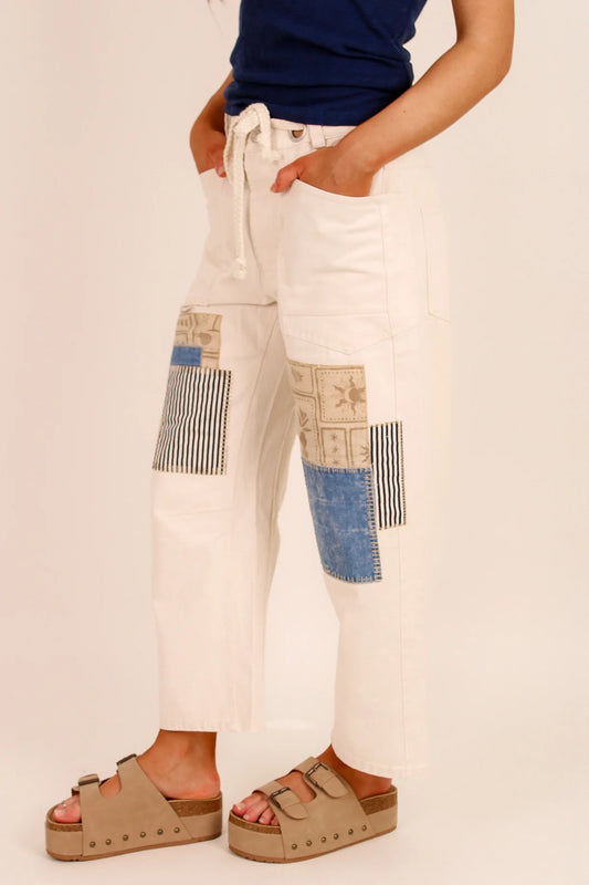 Mineral Washed Patchwork Wide-Leg Pants