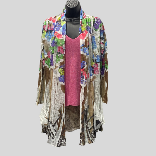 Flower Printed Open Cardigan