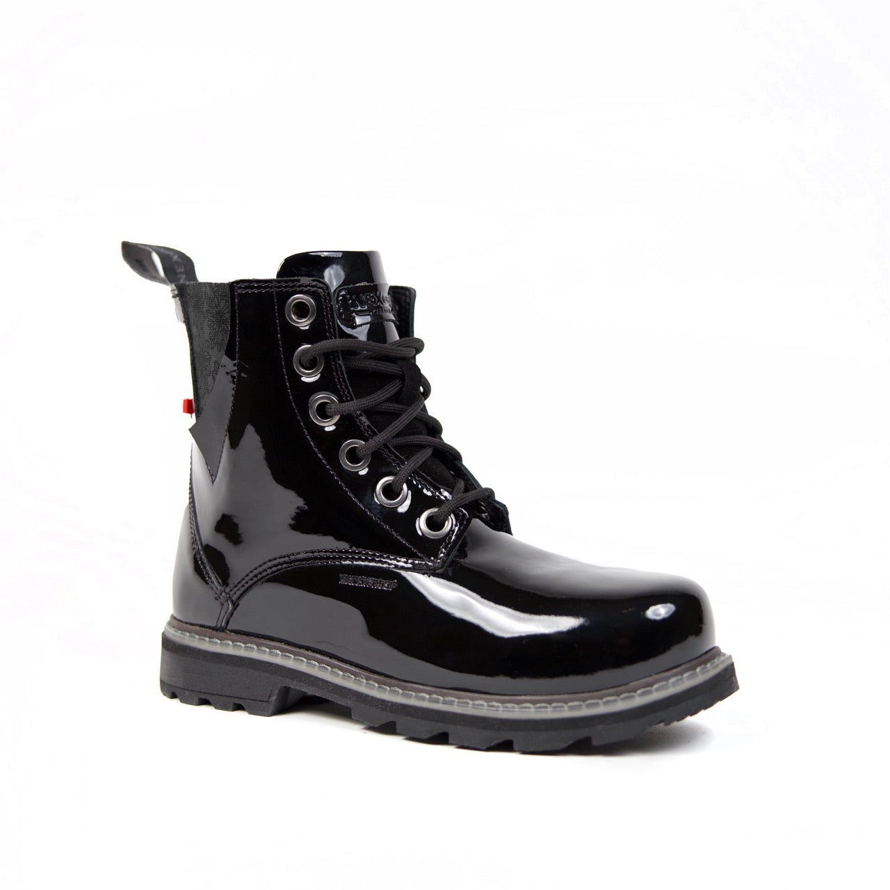 All Black Patent Combat Women's Winter Boots