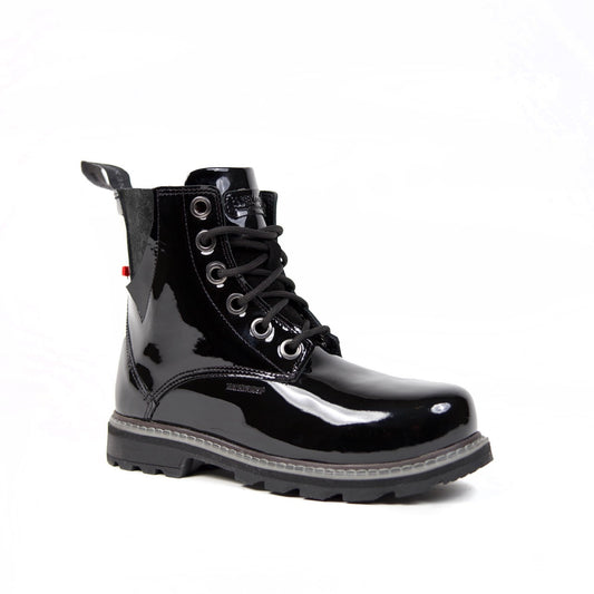 All Black Patent Combat Women's Winter Boots