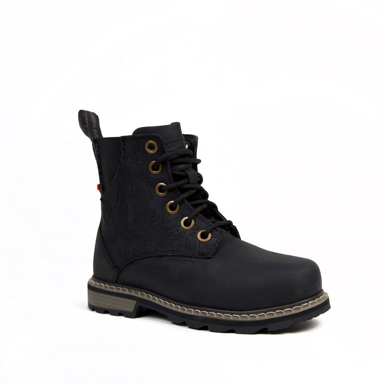 Matte Black Textured Leather Women's Winter Boots