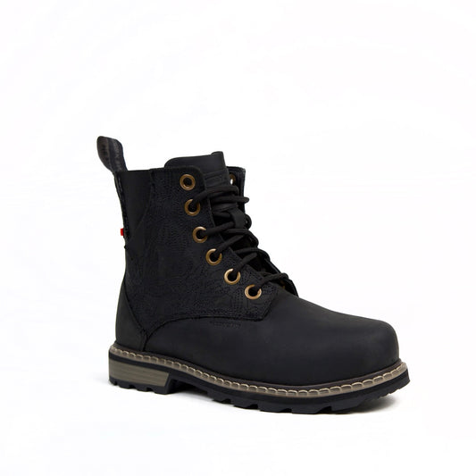 Matte Black Textured Leather Women's Winter Boots