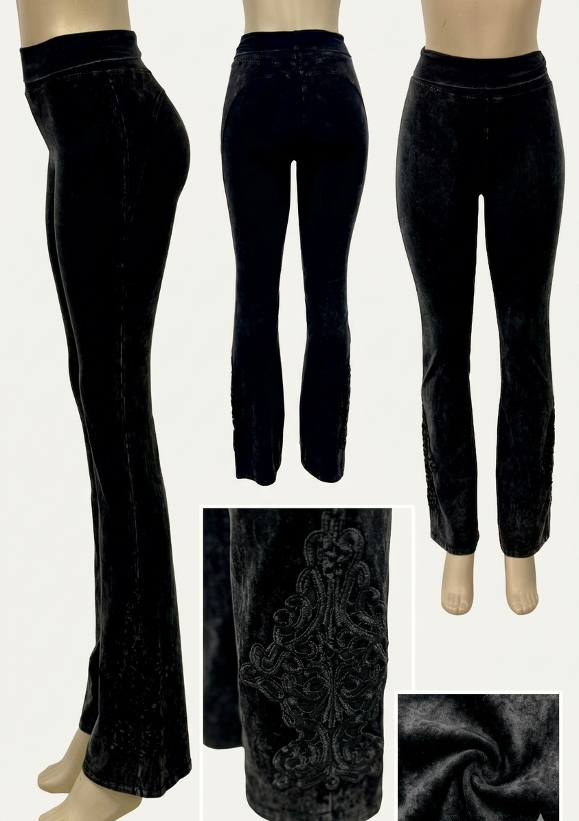 Appliqued Mineral Washed Boot-Cut Yoga Pants