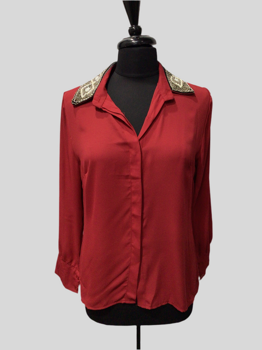 Hand Beaded Collar Italian Blouse