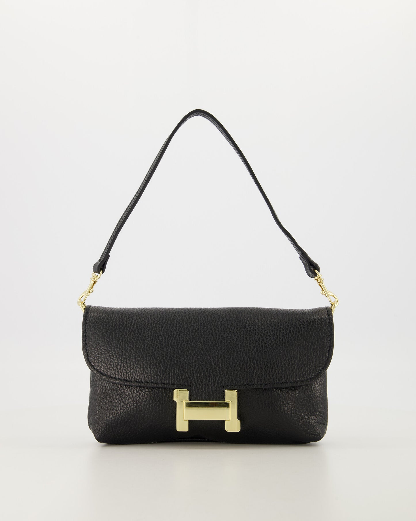 Leather Clutch & Crossbody Bag with Gold Hardware