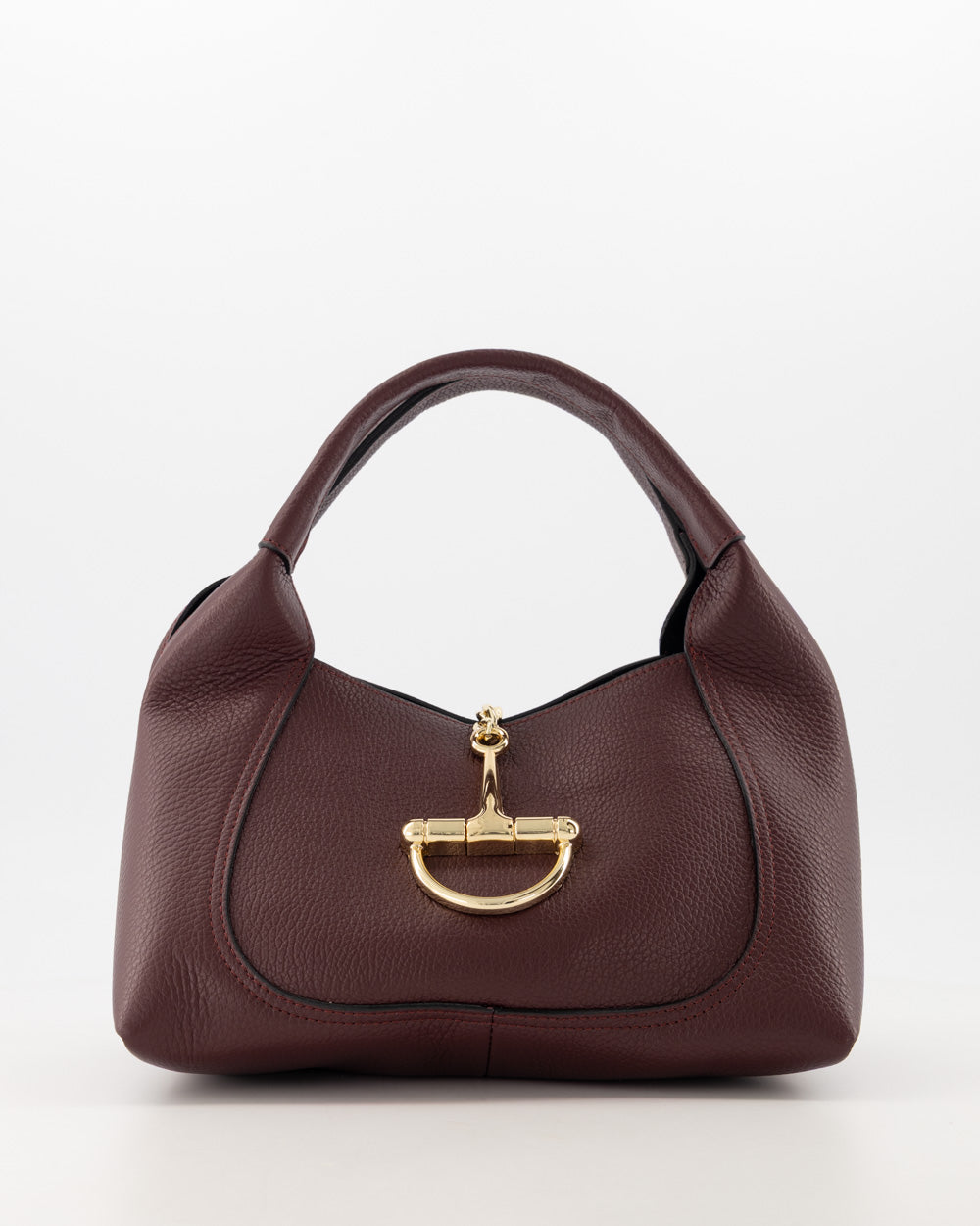 Small Classic Grain Leather Handbag With Gold Hardware Accent
