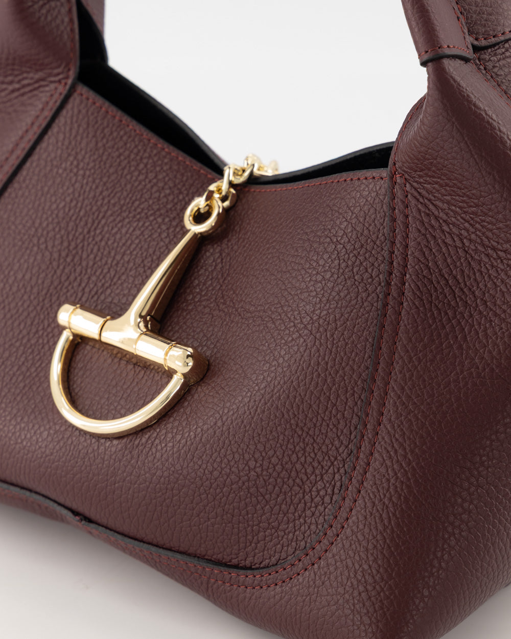 Small Classic Grain Leather Handbag With Gold Hardware Accent