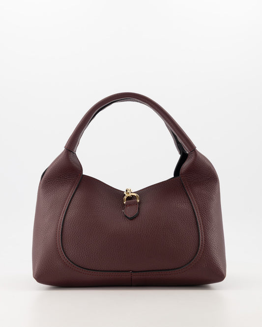 Small Classic Grain Leather Handbag With Gold Hardware Accent