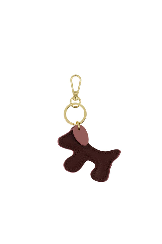 Leather Dog-Shaped Keychain with Gold Clip